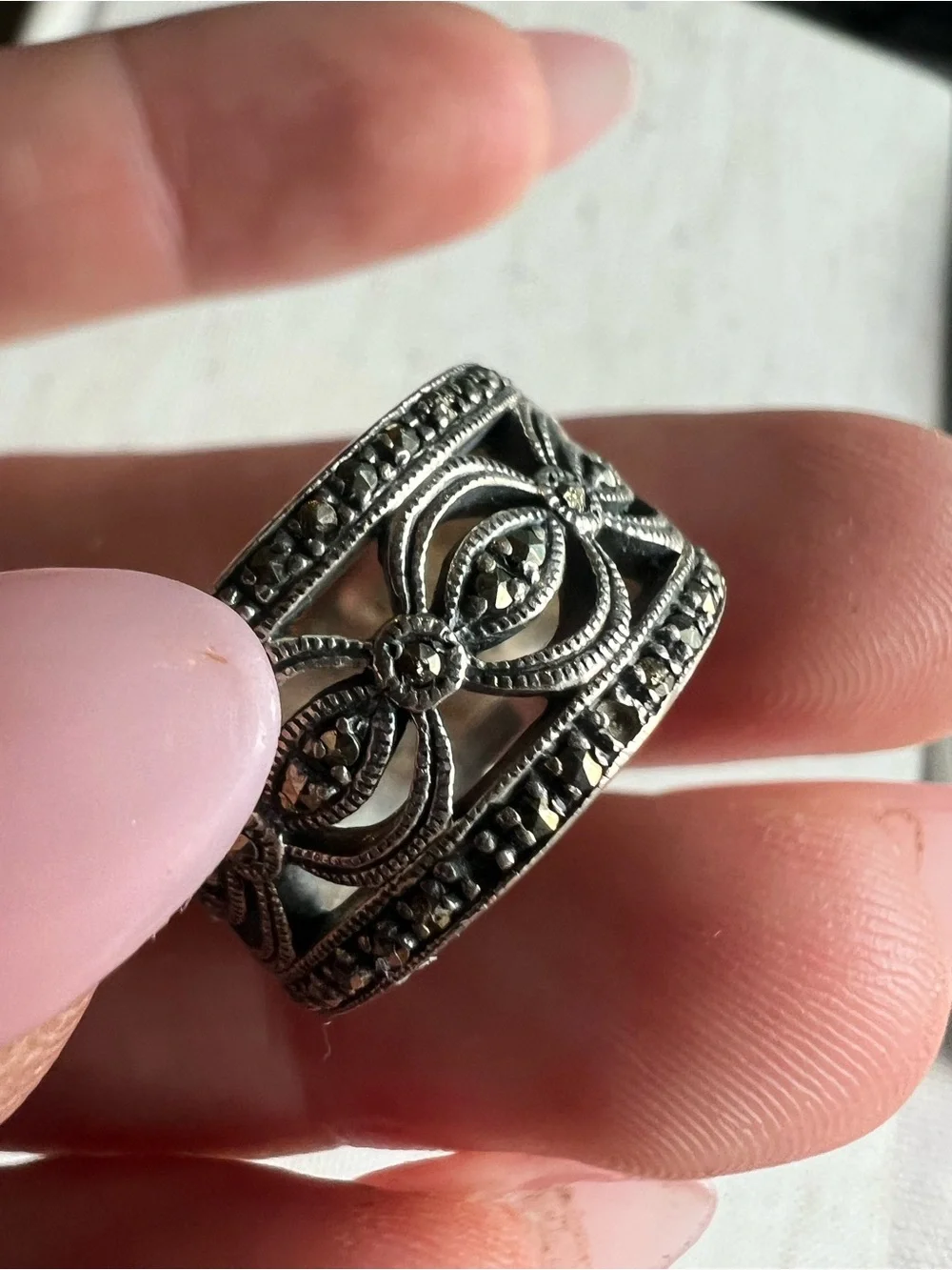 Sterling Silver Marcasite Openwork Filigree Band Ring
